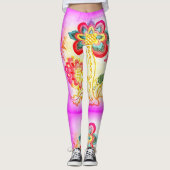 roze geborduurde palmbomen leggings (Voorkant)