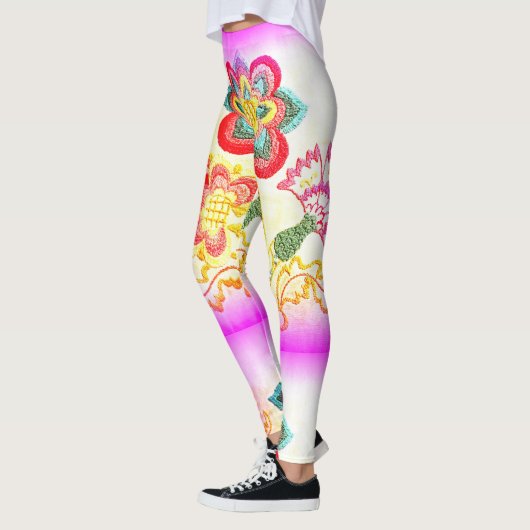 roze geborduurde palmbomen leggings (Links)