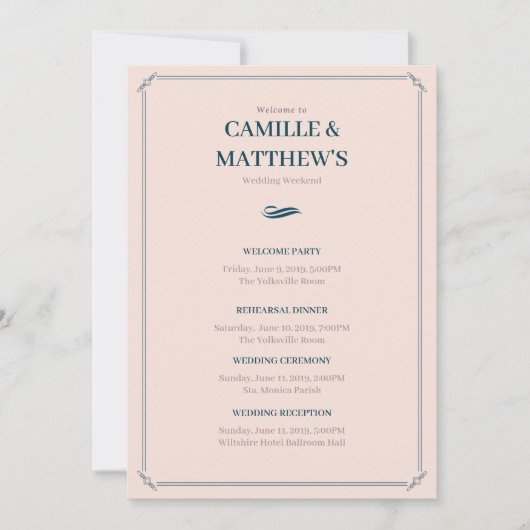 Roze Geborduurde Trouwroute Kaart (Voorkant)