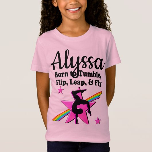  ROZE GEBOREN IN TUMBLE GYMNAST T-SHIRT (Voorkant)