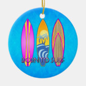 Roze Geboren te surf Keramisch Ornament (Voorkant)