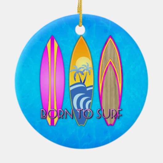 Roze Geboren te surf Keramisch Ornament (Achterkant)