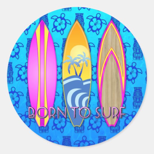 Roze Geboren te surf Ronde Sticker (Voorkant)