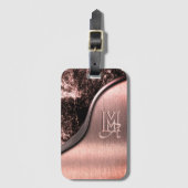 Roze geborsteld metaal en metaalsteen monogram bagagelabel (Voorkant (verticaal))