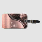Roze geborsteld metaal en metaalsteen monogram bagagelabel (Voorkant (horizontaal))