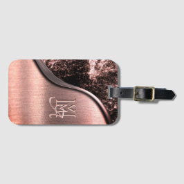 Roze geborsteld metaal en metaalsteen monogram bagagelabel