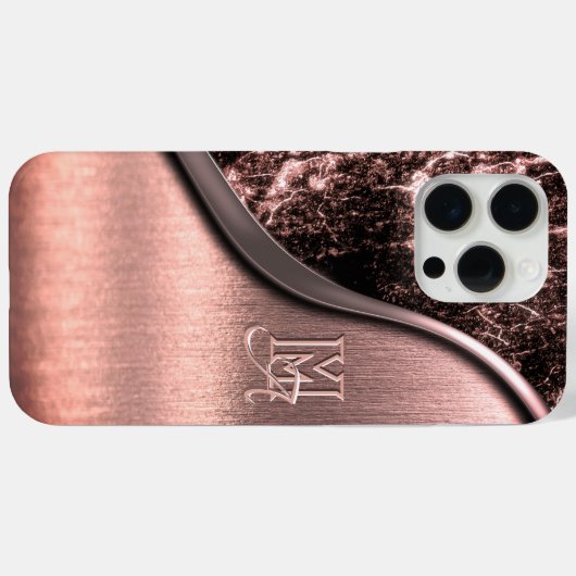 Roze geborsteld metaal en metaalsteen monogram Case-Mate iPhone case (Achterkant (horizontaal))