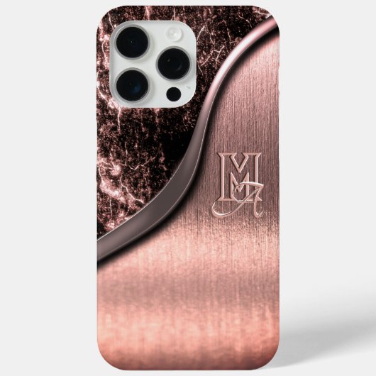 Roze geborsteld metaal en metalen steen monogram Case-Mate iPhone case (Achterkant)