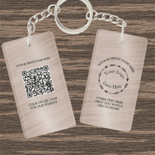 Roze Geborsteld Metaal Zakelijk Logo & QR Code Acr Sleutelhanger