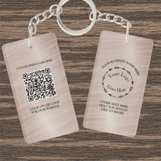 Roze Geborsteld Metaal Zakelijk Logo & QR Code Acr Sleutelhanger
