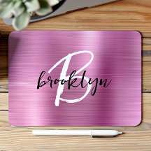 Roze Geborsteld Metaal Zwart Wit Schrift Monogram 
