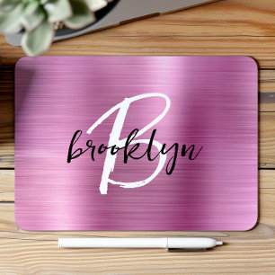 Roze Geborsteld Metaal Zwart Wit Schrift Monogram  Muismat