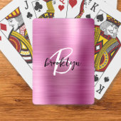 Roze Geborsteld Metaal Zwart Wit Schrift Monogram Pokerkaarten