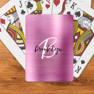 Roze Geborsteld Metaal Zwart Wit Schrift Monogram  Pokerkaarten