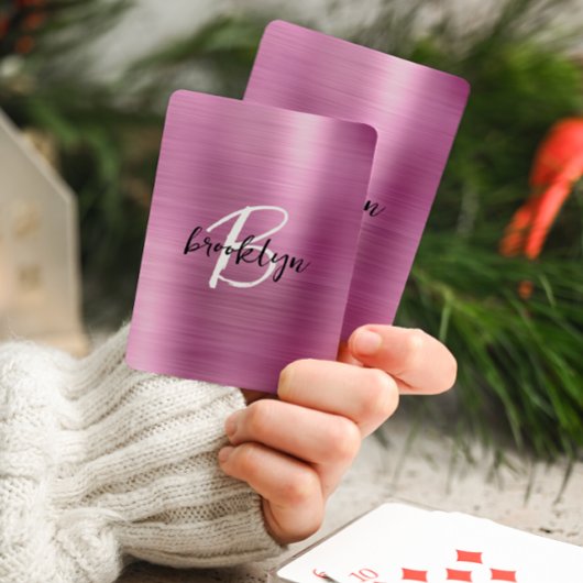 Roze Geborsteld Metaal Zwart Wit Schrift Monogram Pokerkaarten