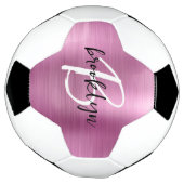 Roze Geborsteld Metaal Zwart Wit Schrift Monogram Voetbal (Gedraaid)