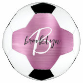 Roze Geborsteld Metaal Zwart Wit Schrift Monogram Voetbal (Voorkant)