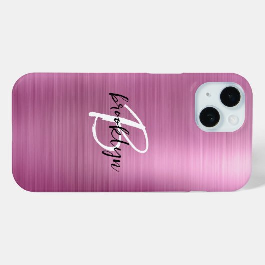 Roze geborsteld metaal zwart wit script monogram Case-Mate iPhone case (Achterkant (horizontaal))