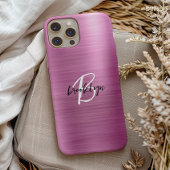 Roze Geborsteld Metaal Zwart Wit Script Monogram Case-Mate iPhone Case
