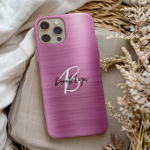 Roze geborsteld metaal zwart wit script monogram Case-Mate iPhone case