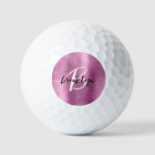 Roze geborsteld metaal zwart wit script monogram golfballen (Voorkant)
