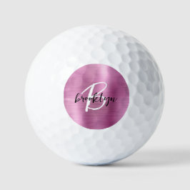 Roze geborsteld metaal zwart wit script monogram golfballen
