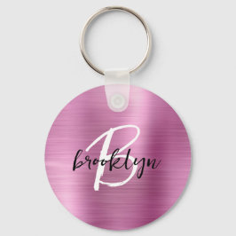 Roze geborsteld metaal zwart wit script monogram sleutelhanger