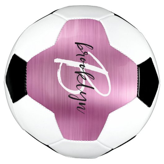 Roze geborsteld metaal zwart wit script monogram voetbal (Gedraaid)