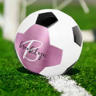 Roze geborsteld metaal zwart wit script monogram voetbal