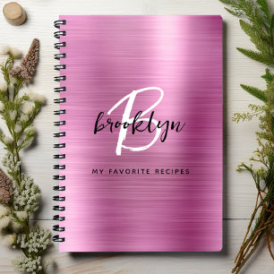 Roze geborsteld metalen monogram receptenboek notitieboek