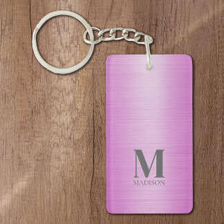 Roze geborsteld metallic gepersonaliseerd sleutelhanger