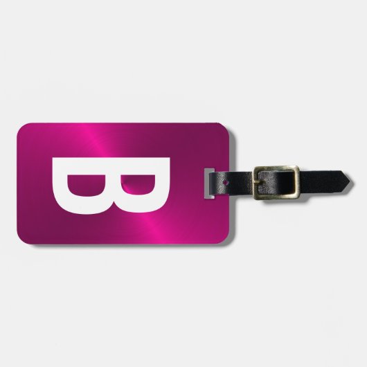 Roze Geborsteld Metallic Monogram Initiaal Bagagelabel (Voorkant horizontaal)