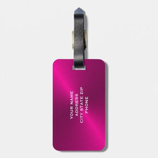 Roze Geborsteld Metallic Monogram Initiaal Bagagelabel (Achterkant verticaal)