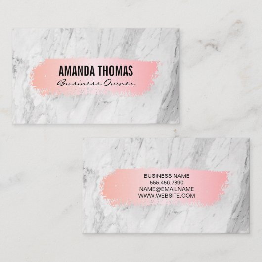 Roze geborsteld | Witte marmer Visitekaartje (Voorkant / Achterkant)