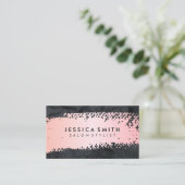 Roze Geborsteld | Zwarte Verkreukelde Textuur Visitekaartje (Staand voorkant)