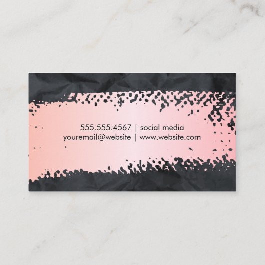 Roze Geborsteld | Zwarte Verkreukelde Textuur Visitekaartje (Achterkant)