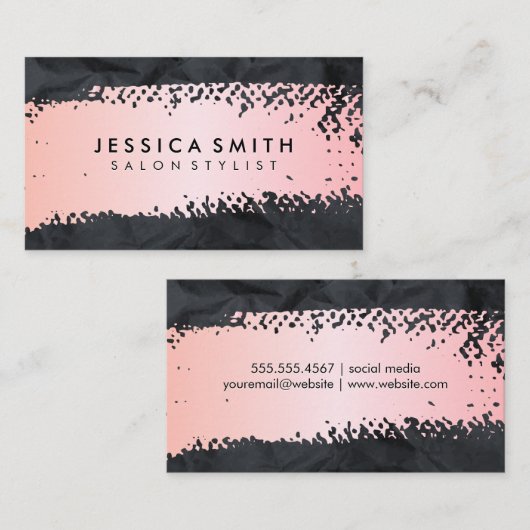 Roze Geborsteld | Zwarte Verkreukelde Textuur Visitekaartje (Voorkant / Achterkant)