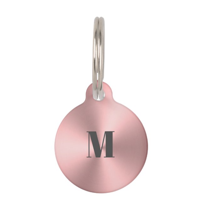 Roze geborstelde metalen look telefoonnummer en mo huisdierpenning (Voorkant)