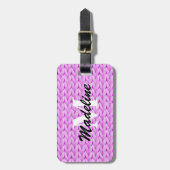 Roze gebreid Bagagelabel + Naam Monogram (Voorkant verticaal)