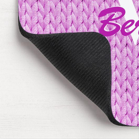 Roze gebreide textuur Muismat met monogram (Hoek)