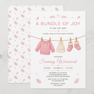 Roze Gebreide Waslijn Baby Shower Kaart