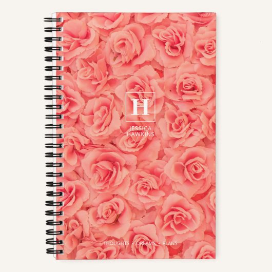 Roze Gebundelde Rozen Klassiek Monogram Notitieboek (Voorkant)