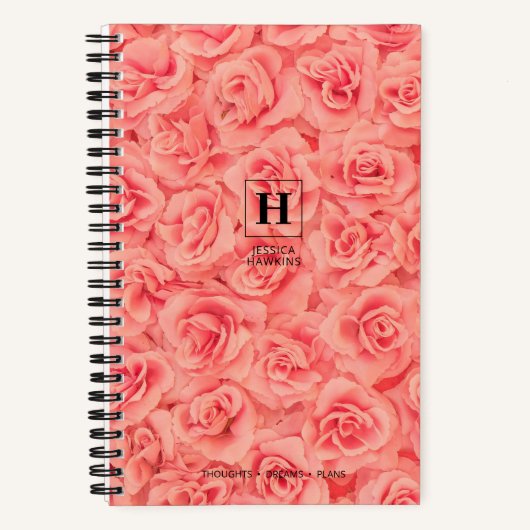 Roze Gebundelde Rozen Klassiek Monogram Notitieboek (Voorkant)