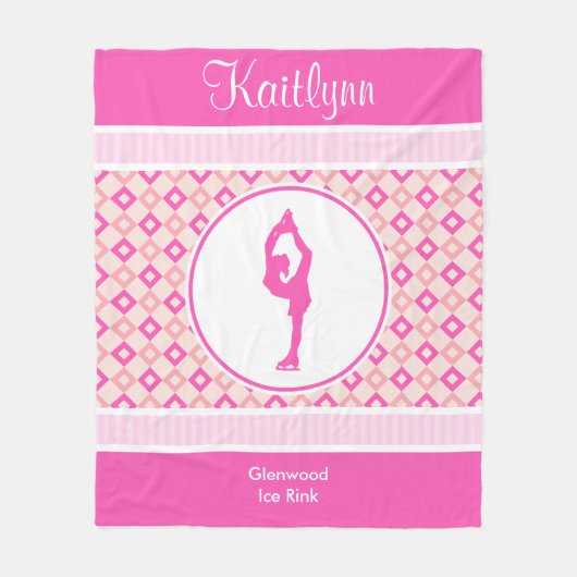 Roze gecheckte diamanten Afbeelding Skater met mon Fleece Deken (Voorkant)