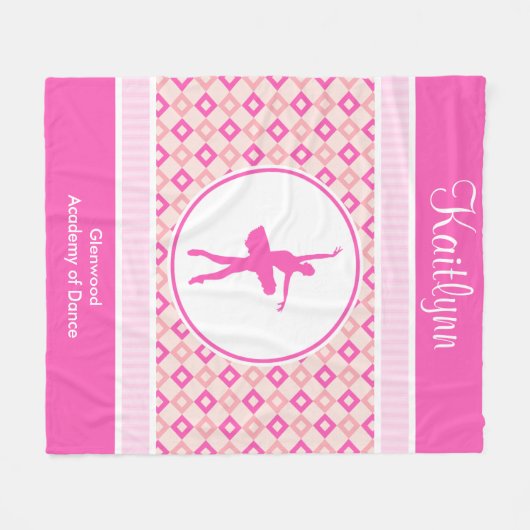 Roze gecheckte diamanten Dans met monogram Fleece Deken (Voorkant (Horizontaal))