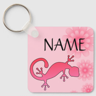 Roze Gecko Custom Name sleutelhanger - jouw naam t