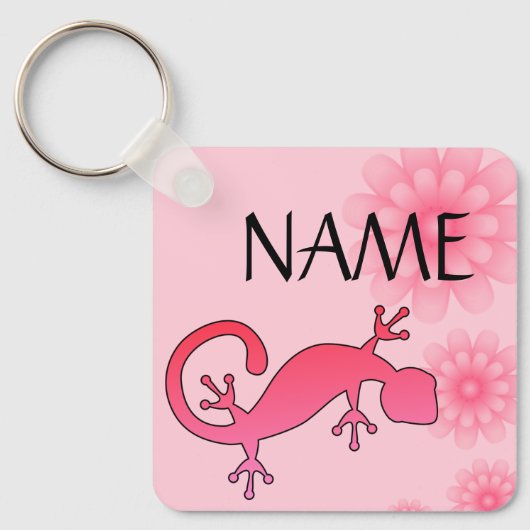 Roze Gecko Custom Name sleutelhanger - jouw naam t (Voorkant)