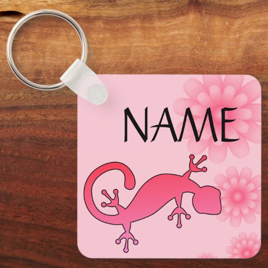 Roze Gecko Custom Name sleutelhanger - jouw naam t (Voorkant)