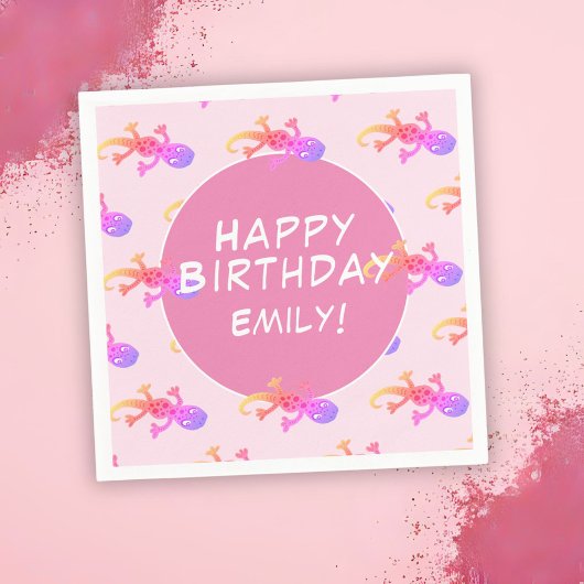 Roze Gecko Hagedis Meisje Verjaardag Servet