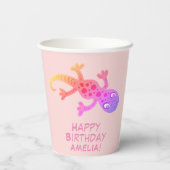 Roze Gecko Hagedis Tekening Kids Verjaardag Papieren Bekers (Achterkant)